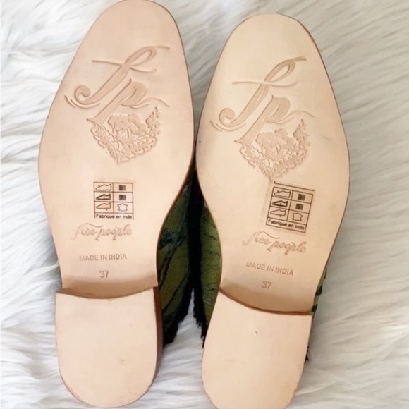 Free People Butterfly Effect Faux Fur Mule Size 37 Green Slip On Flat Loafer New - Picture 4 of 9